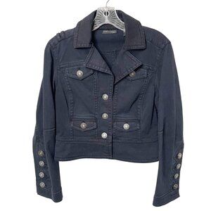Ideology Black Denim Jacket Women's Size Medium Petite Cropped SilverButton